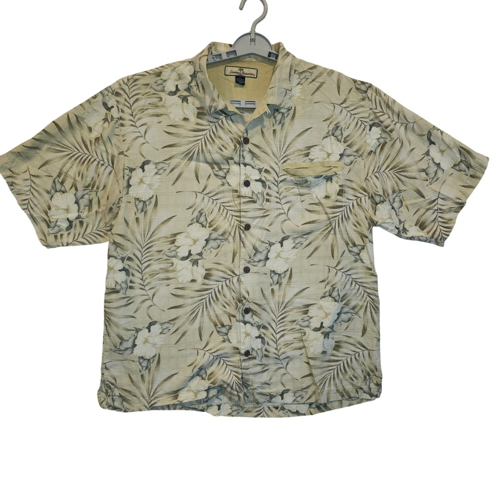 Tommy Bahama Mens Large 100% Silk Tropical Floral‎ Short Sleeve Button Up Shirt